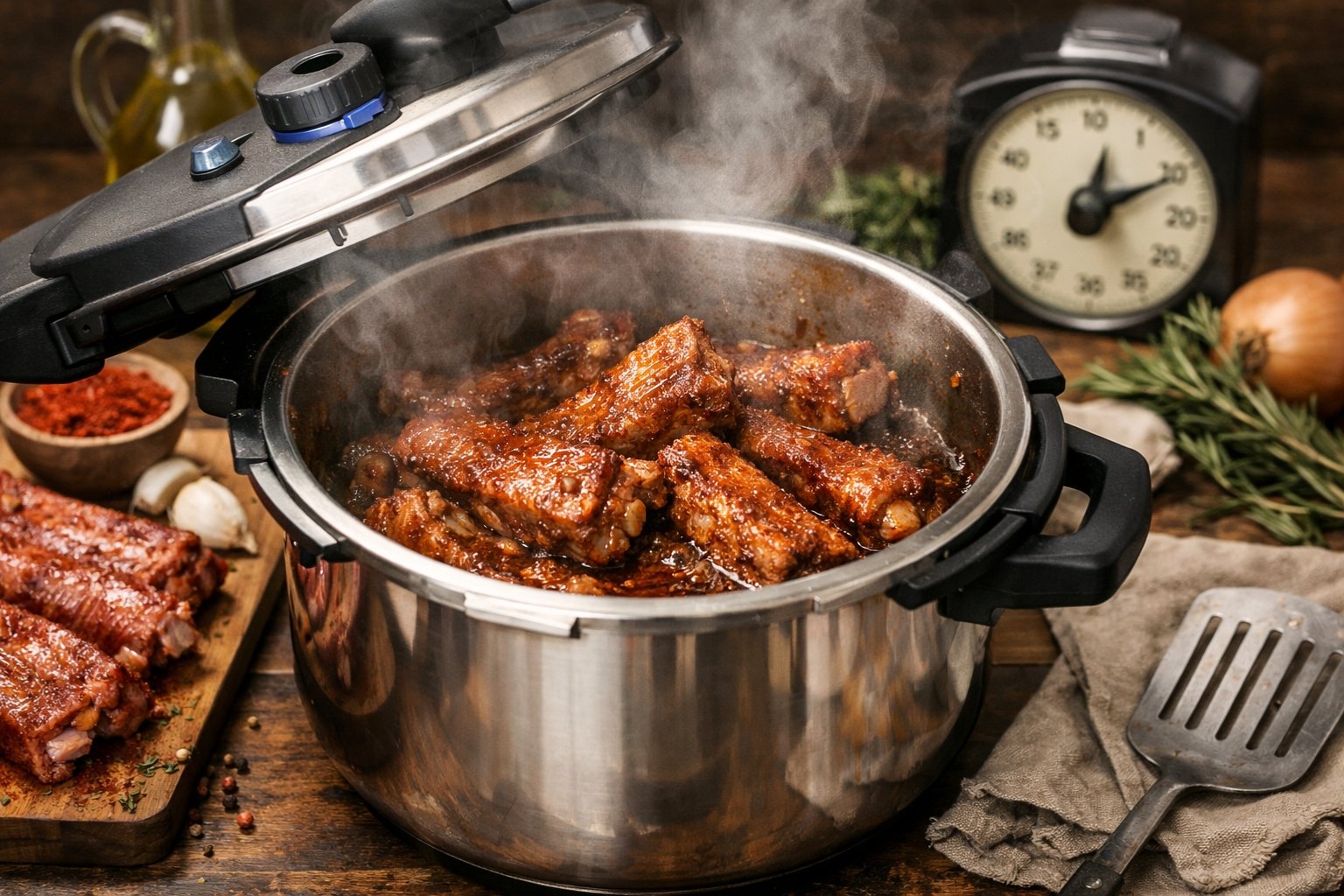 Tiempo de cocción de costillas adobadas en olla rápida